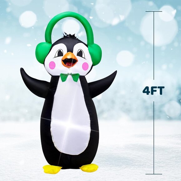 4ft Christmas Inflatable Penguin with Headphones for Indoor and Outdoor Display - Picture 3 of 7
